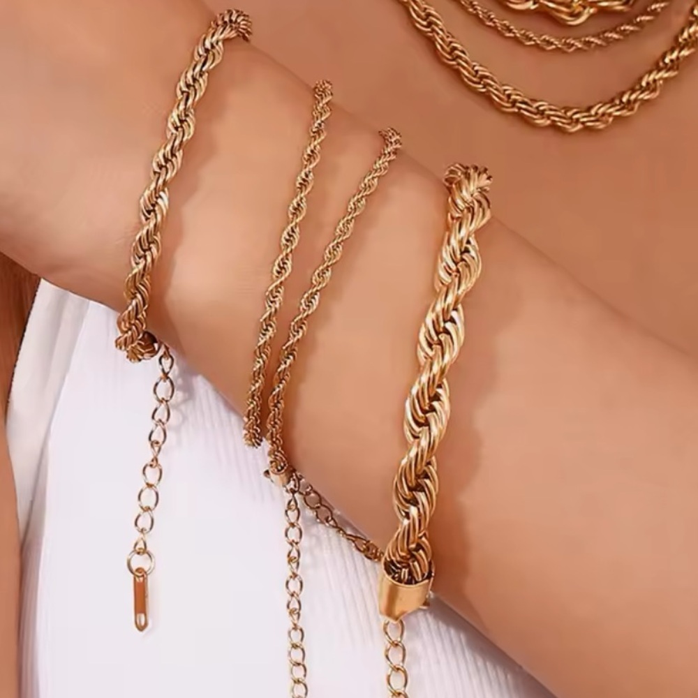 Classic Rope Chain 18k PVD Gold Bracelet Plated Stainless Steel Hypoallergenic